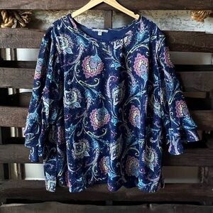 VALERIE STEVENS Blouse in Navy/Multi 2X